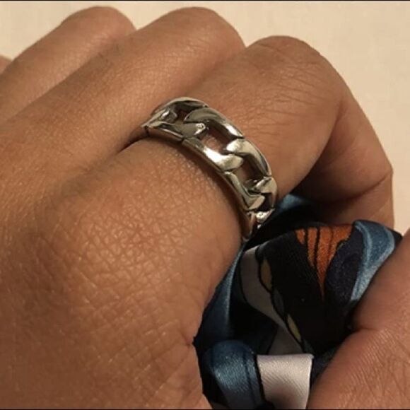 Unisex stainless steel Cuban chain link ring - Picture 3 of 9